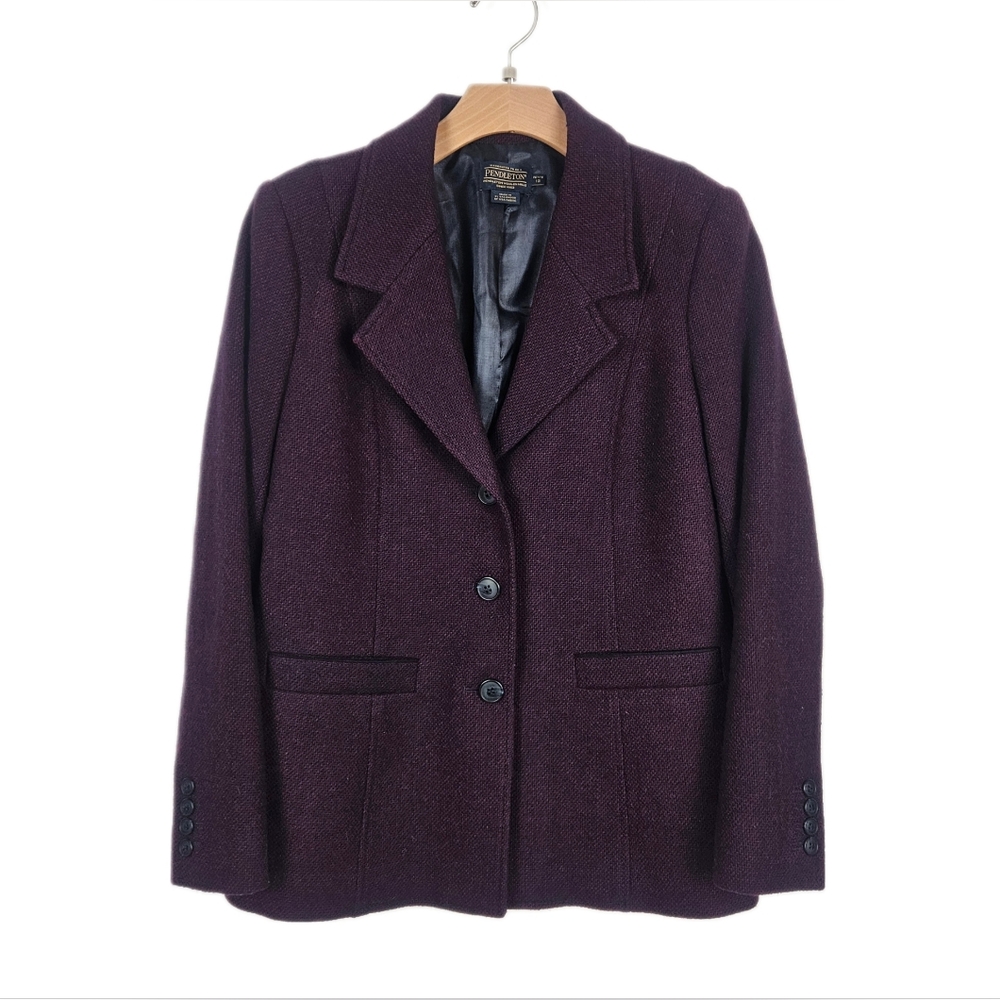 Pendleton Blazer Wool Tweed Womens 12 Petite Red Blue Office Button Up Church